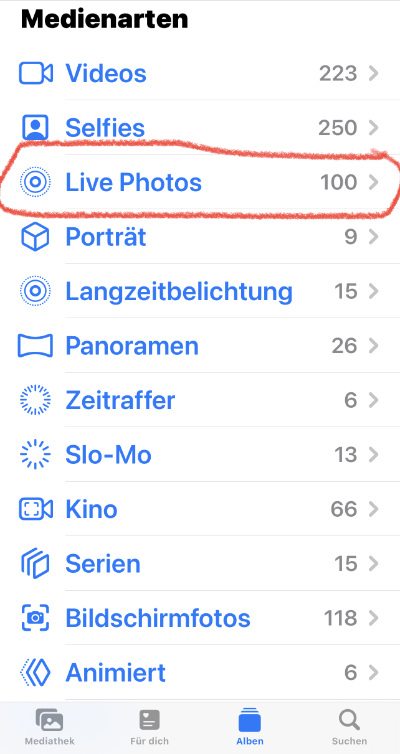 Live Photos in der iPhone Fotos App wiederfinden